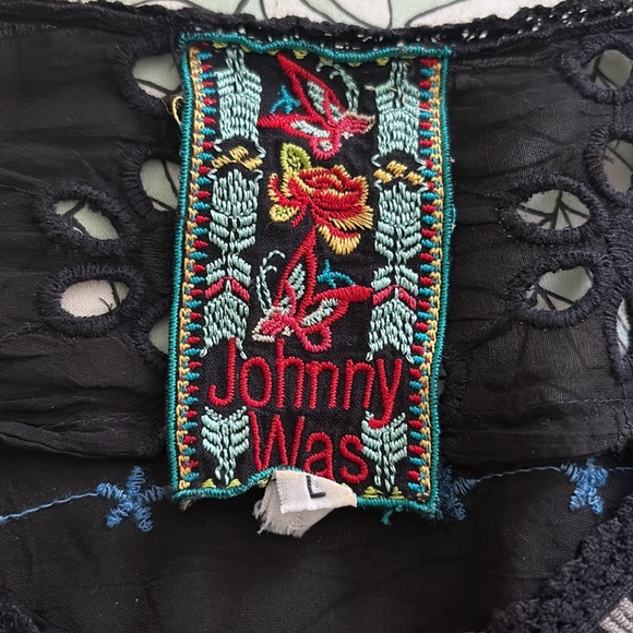 Johnny Was Black and Cream Graphic Embellished Blouse - Picture 8 of 9